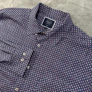 Charles Tyrwhitt Shirt Mens 2XL Navy Non-Iron Classic Fit Floral Button Down XXL